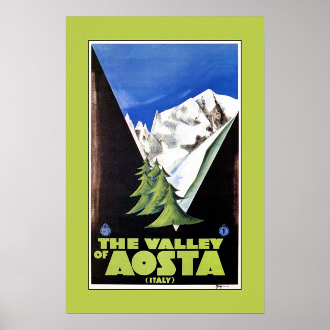 Vale do poster de viagens dos Alpes de Aosta Itáli (Frente)