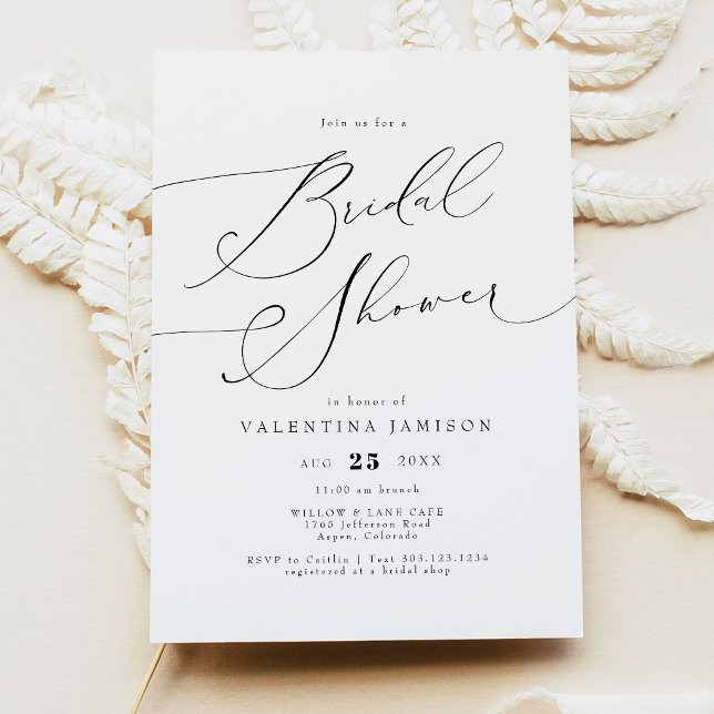 VALENTINA Elegante Convite de Chá de Noiva Minimal (Elegant Calligraphy Script Bridal Shower Invitation )