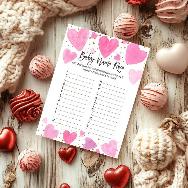 Valentine baby name Race baby shower game card (Criador carregado)