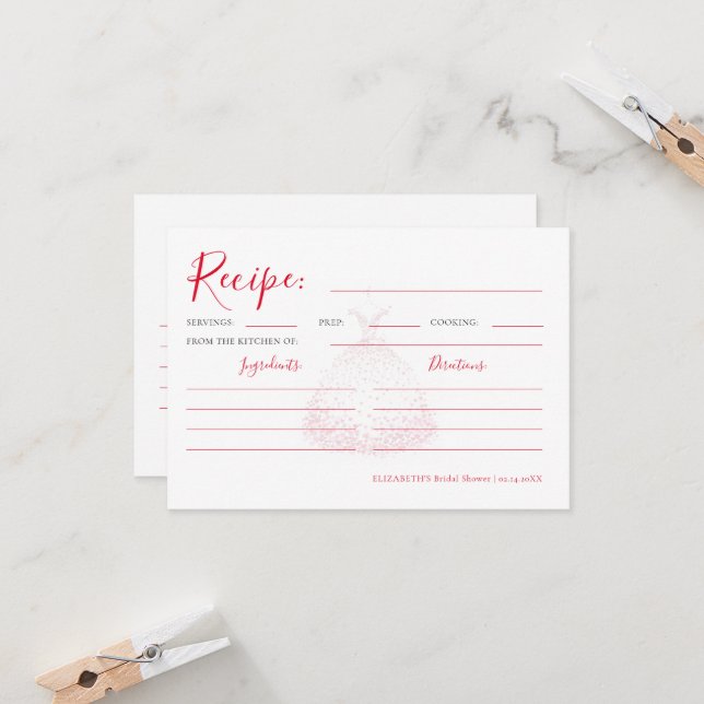 Valentine Hearts Dress Bridal Shower Recipe Card (Frente/Verso In Situ)