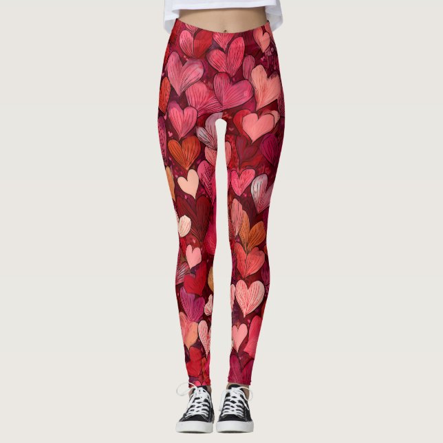 Valentine’s Day Leggings – Romantic Heart Pattern  (Frente)