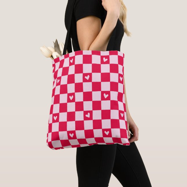 Valentine's Day Heart Checkered Tote (Close Up)