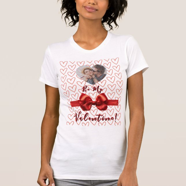 Valentines Red & Pink Customizable Photo T-Shirt (Frente)