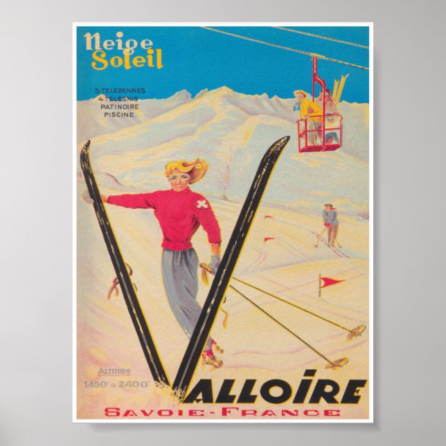 Valloire France - Poster de viagens de Esqui Vinta (Frente)