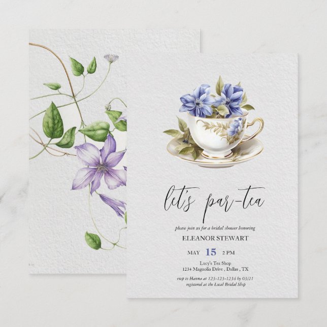 Vamos ao Convite de festas de chá (Frente/Verso)