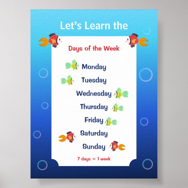 Vamos Aprender os Dias da Semana Poster para Crian (Frente)
