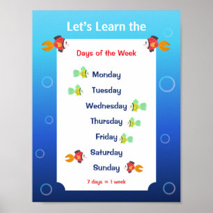 Vamos Aprender os Dias da Semana Poster para Crian