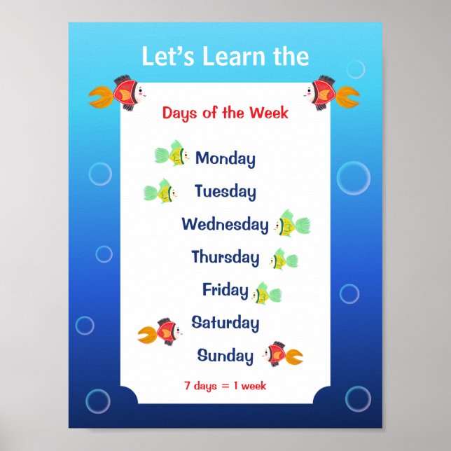 Vamos Aprender os Dias da Semana Poster para Crian (Frente)