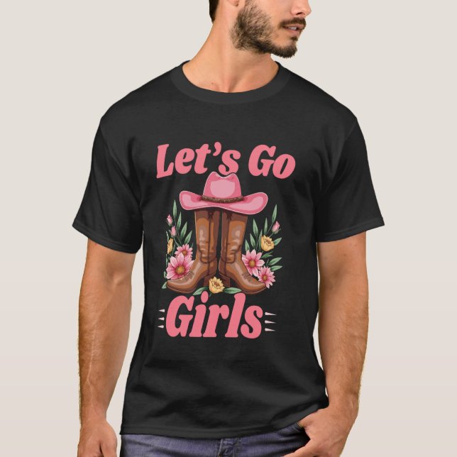 Vamos Camisetas de Meninas Rodeio Retro Ocidental  (Frente)