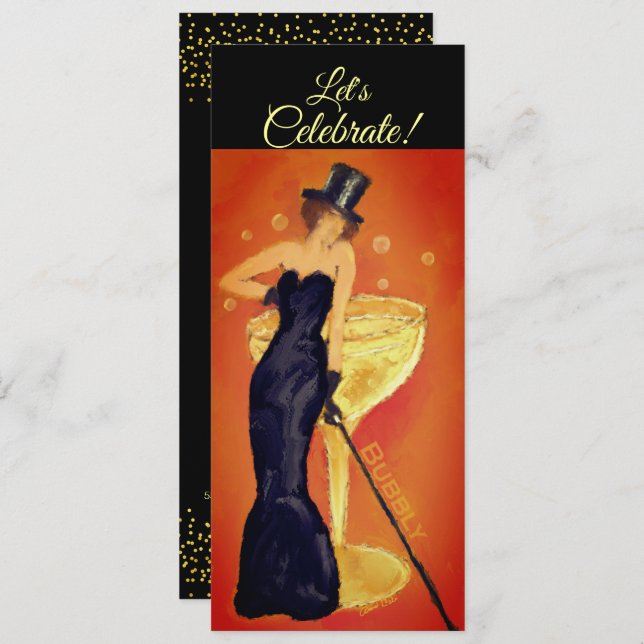 Vamos Celebrar Convite Dama de Champanhe Pintada (Frente/Verso)