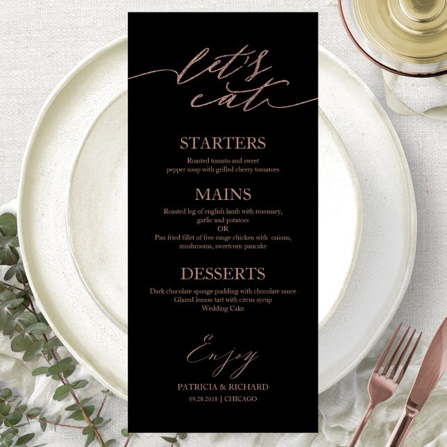Vamos Comer Cartão de Menu de Casamento Chic Scrip (Criador carregado)