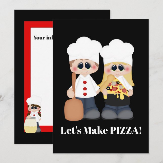 Vamos de fabricação de convite de festas de pizza (Frente/Verso)