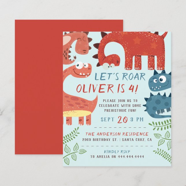 Vamos de Orçamento Roar Dino Festa de aniversário  (Frente/Verso)
