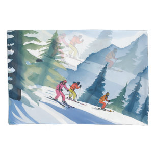 Vamos Esquiar   Pintura em Aquarela de Inverno