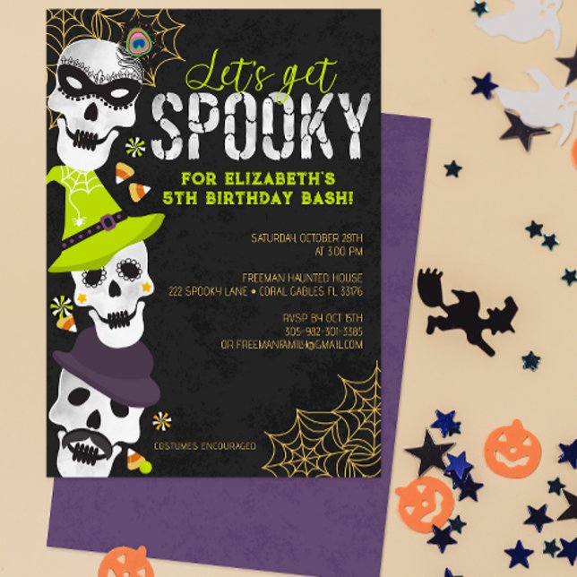 Vamos fazer um convite de aniversário de Dia das B (Spooky Halloween Costume Birthday Party Invitation for Any Age)