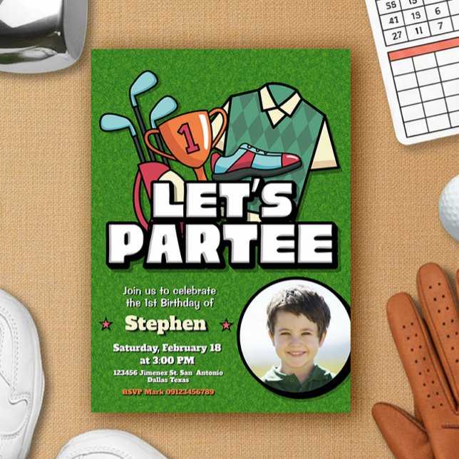 Vamos Festejar - Convite de Aniversário de Golfe c (Lets Partee - Golf Birthday Invitation with Photo)