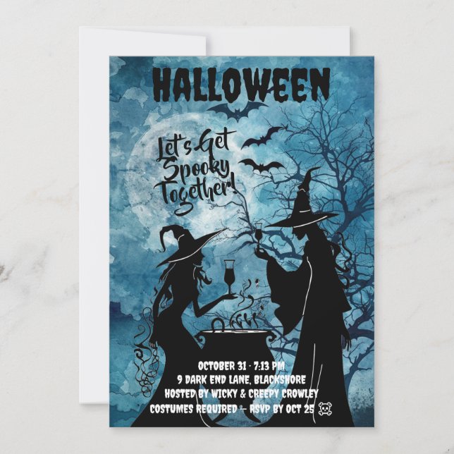 Vamos Ficar Assustadores – Convite Azul de Hallowe (Frente)