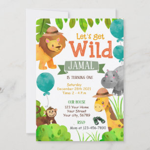 Vamos ganha aniversário de safari selvagem Convite