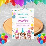 Vamos Pawty Cut Puppy Girl Birthday Cartões de agr<br><div class="desc">Meninas adoráveis "deixa doidas" lindas no aniversário de filhotes,  obrigado cartas. As cores são vibrantes com palha e pinças e balões coloridos.</div>