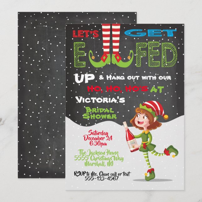 Vamos Receber o convite Elf do Chá de panela (Frente/Verso)