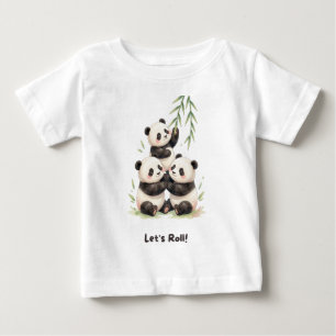 Vamos Rolando! Camiseta Trio de Panda Fofo Pirâm