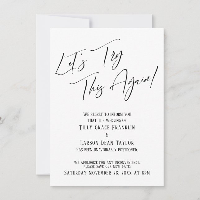 Vamos Tente Novamente Este Cartão De Casamento Pós (Frente)