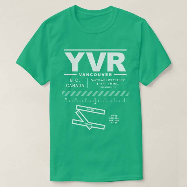 Vancouver Aeroporto Internacional YVR T-Shirt (Frente do Design)