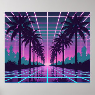 Vaporwave 80s Neon Grid Synthwave Poster