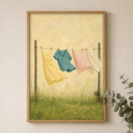 Varal de Roupas Aquarela Poster Arte Fazenda