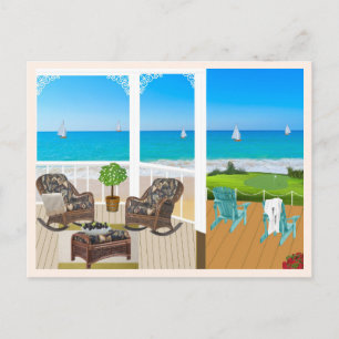 Varanda e Praia e Paisagem Marinha Cartão Postal