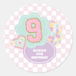 Varsity elegante adesivo pastel Aniversário de 9 a