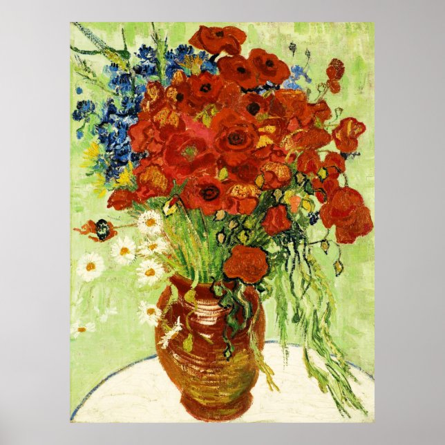 Vase com Cornflower e Poppies Poster (Frente)