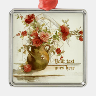 Vase com ornamento de aquarela do rosa vermelha vi