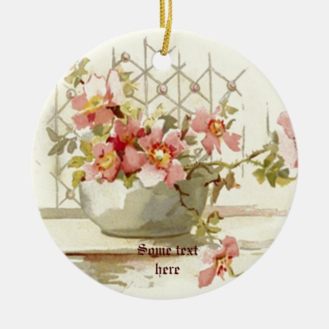 Vase com pinkroses, ornamento de aquarela vintage (Frente)