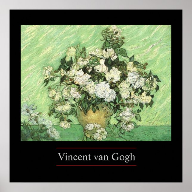 Vase com Rosas de van Gogh Poster Impressão (Frente)