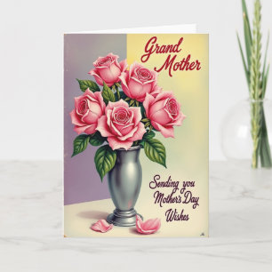 Vaso com cartão do Dia das Mães com Rosa Rosa
