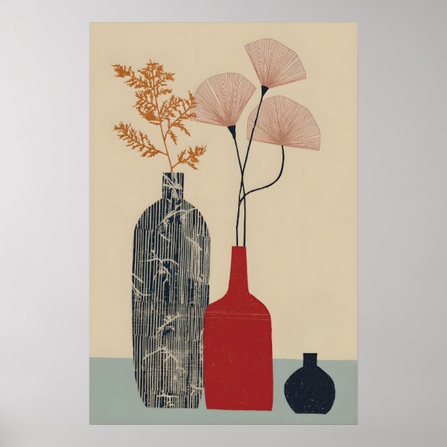Vaso de Arte de Parede Impressão Mid Century Moder (Frente)