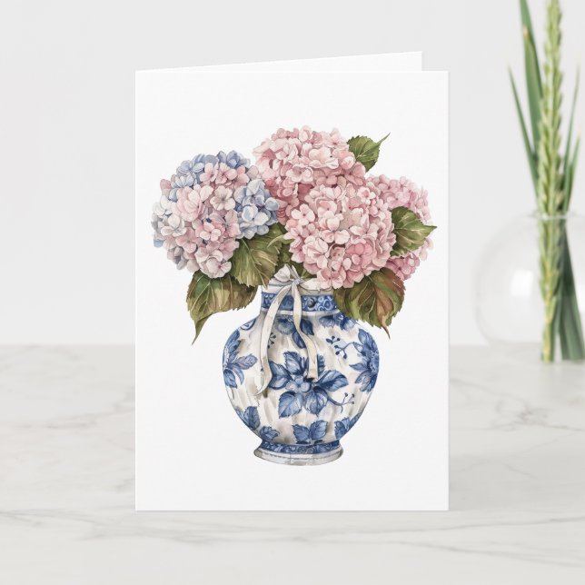 Vaso de Chinoiserie Fita Hydrangea Cartão de Agrad (Frente)