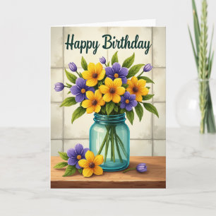 Vaso de Flores de Aniversário Vibrante com Cartão