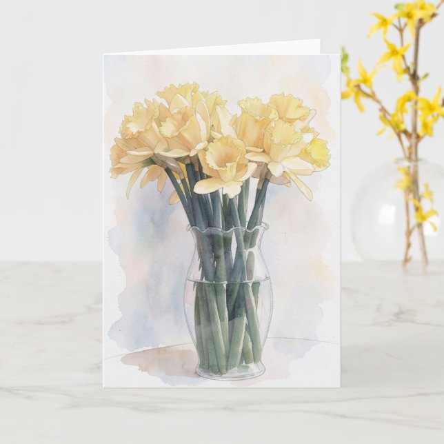 Vaso de Flores de Narciso Amarelo Cartão de Nota F (Flor Amarela)