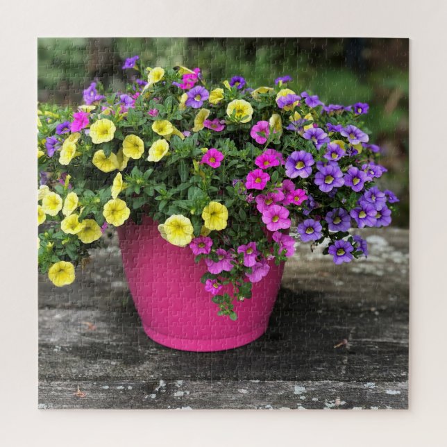Vaso de Flores Rosa e Amarelo Floral Quebra-Cabeça (Vertical)