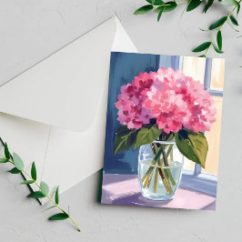 Vaso de Hortênsia Rosa Buquê de Flores Aquarela Ca