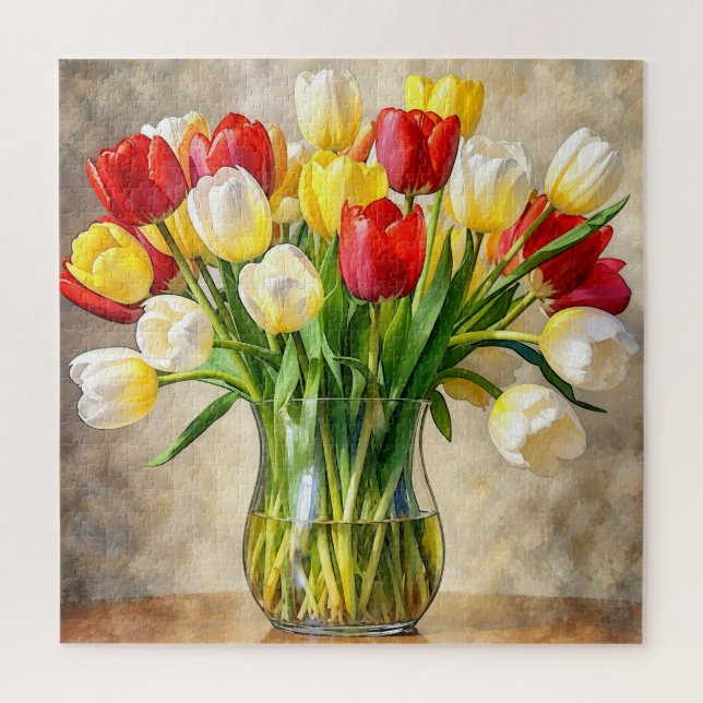 Vaso de Tulipas Florais – Quebra-Cabeça Botânico C (Vertical)