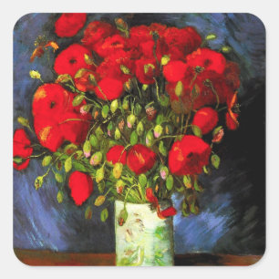Vaso de Van Gogh com etiquetas vermelhas das