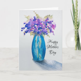 Vaso de Violetas Cartão do Dia das Mães