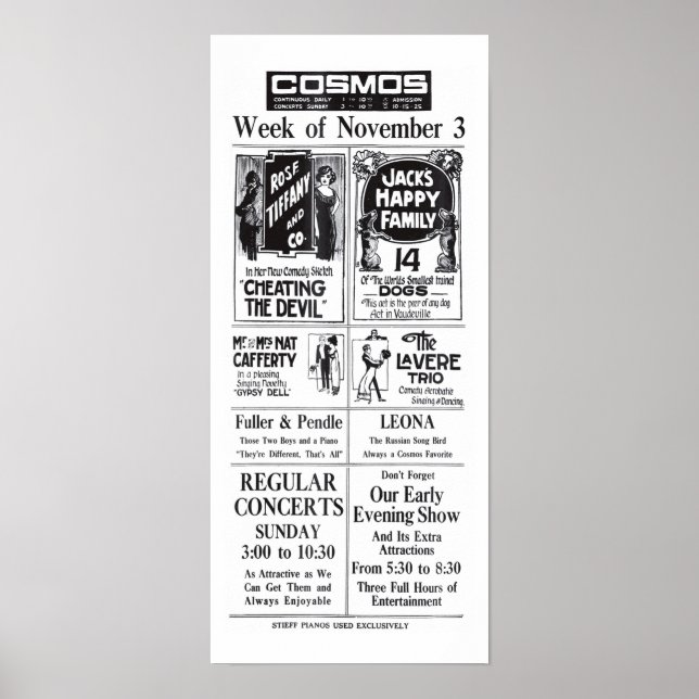 Vaudeville, 1913, vintage lineup jornal ad poster (Frente)