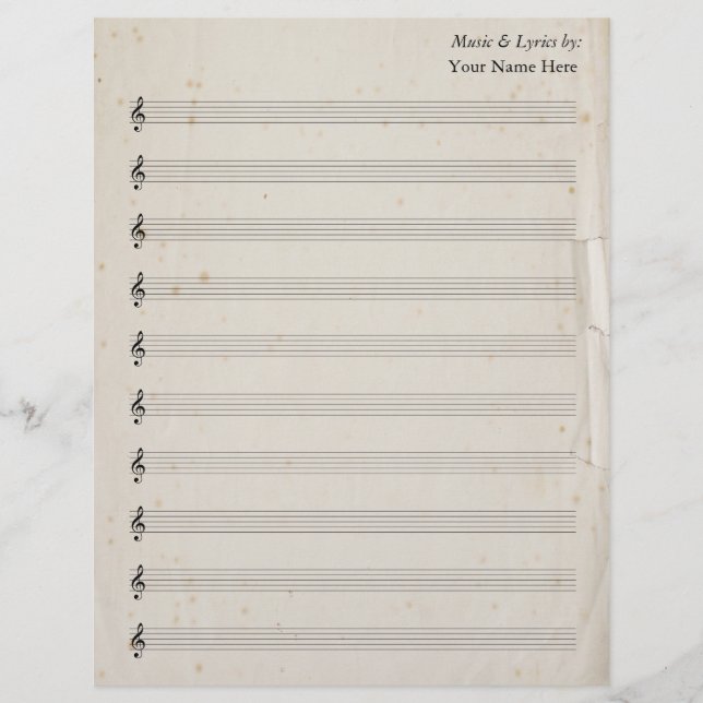 Vazio Sheet Music 10 Stave Antique Torn Paper (Frente)