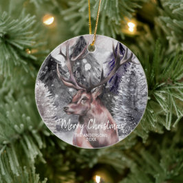 Veado de Aquarela de Stag no Enfeites de natal de
