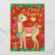 Veado de Natal com Pássaro. Vermelho. 