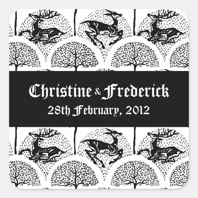 Veado medieval e árvores, adesivos de souvenir (Frente)